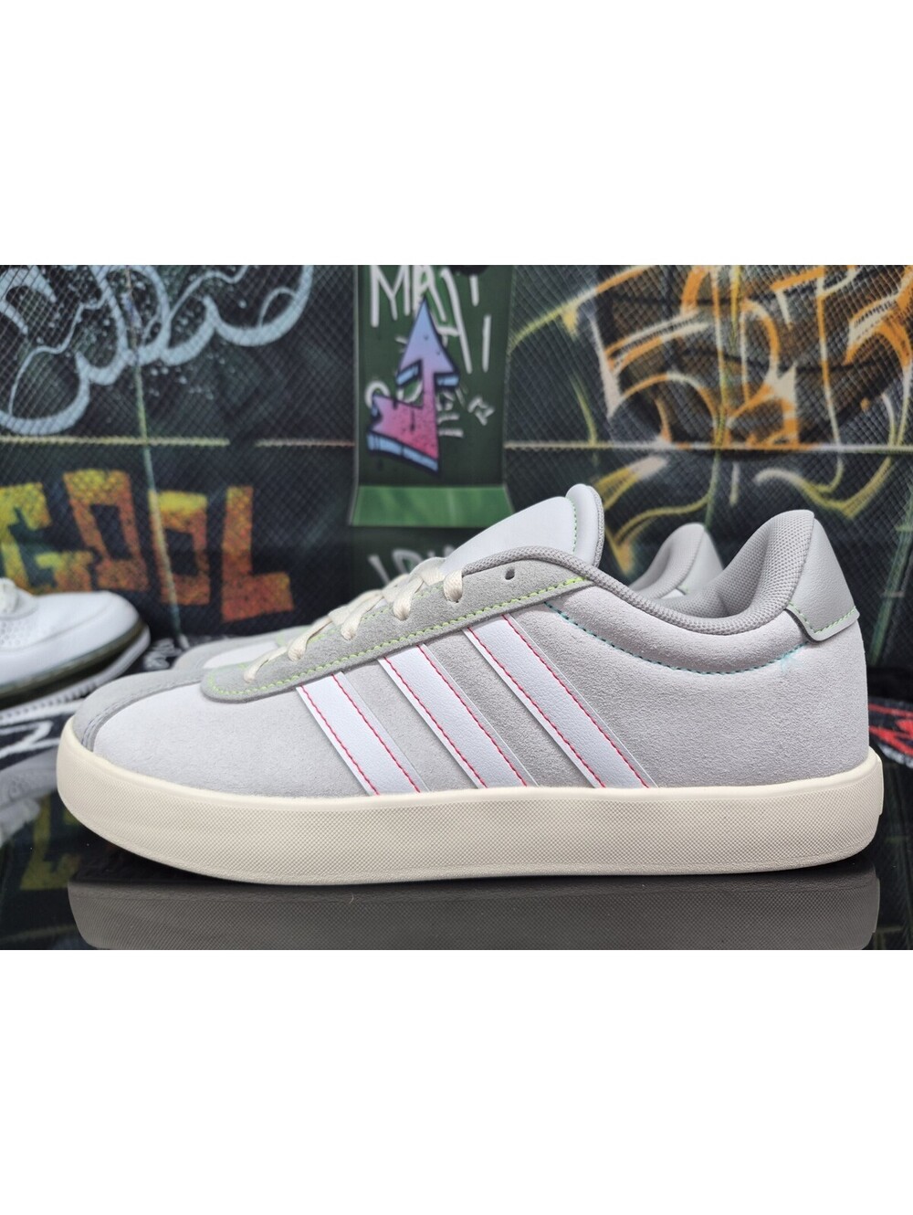 Adidas VL Court 3.0 K  (JS3491) is Dash Grey/Cloud White / Lime Burst Size 6.5Y
